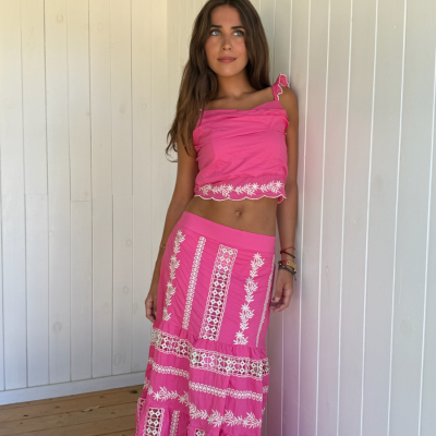 Conjunto Bordado Rosa